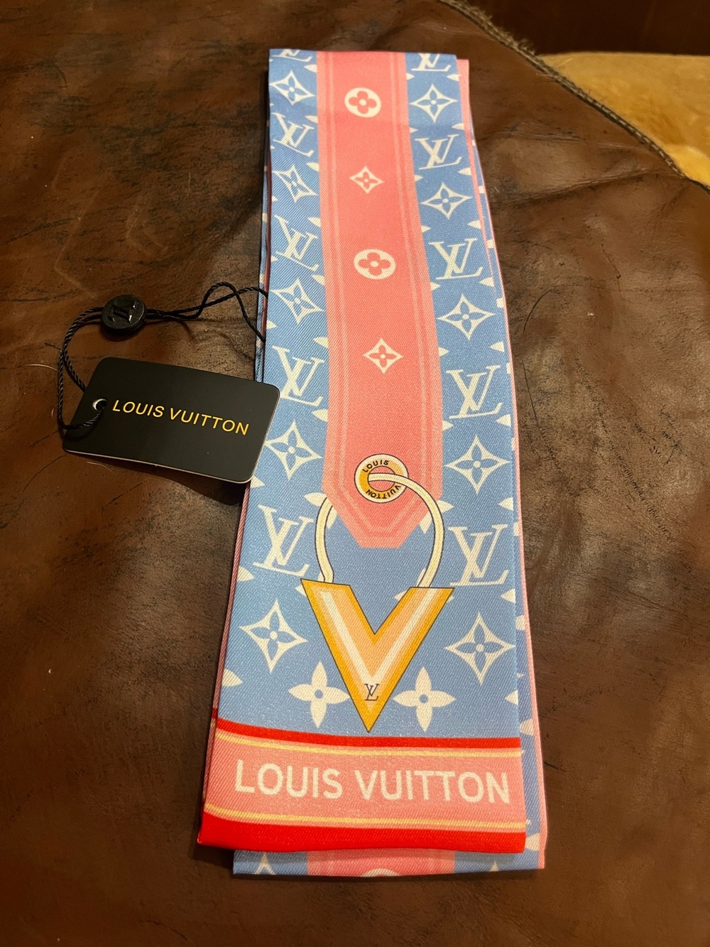 💕 Louis. Vuitton. Pink Blue Monogram Minimalle Silk Scarf